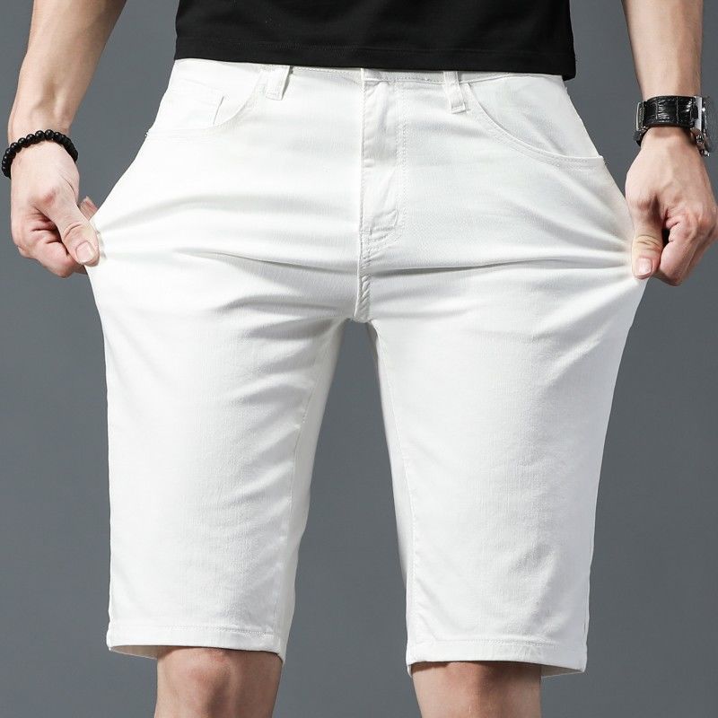 男士白色短裤新款五分休闲裤夏季薄款弹力中裤5分短裤牛仔裤