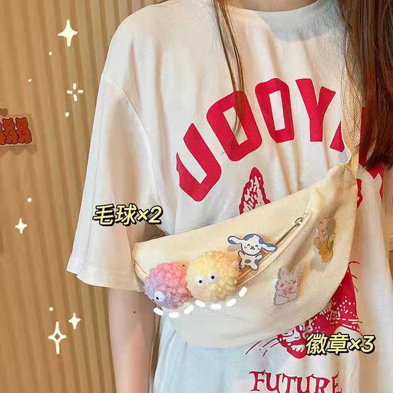 ins風休閒百搭個性胸包女帆布包單肩斜挎包卡通學生可愛小包包女