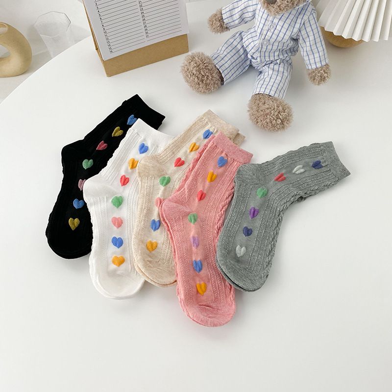 Thin breathable Japanese simple versatile socks children's colorful love fried dough twist medium tube socks Korean sweet girl cotton socks