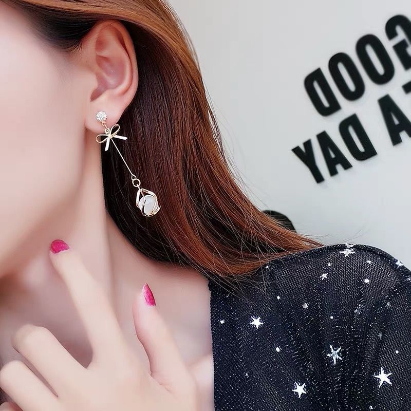 Opal earrings 2021 new trendy earrings female Korean net red temperament face slim long earrings earrings