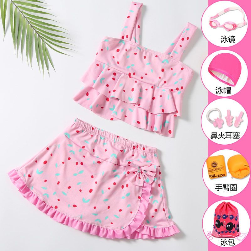 兒童泳衣女童2023新款分體中大童小孩學生公主裙式泳裝寶寶游泳衣