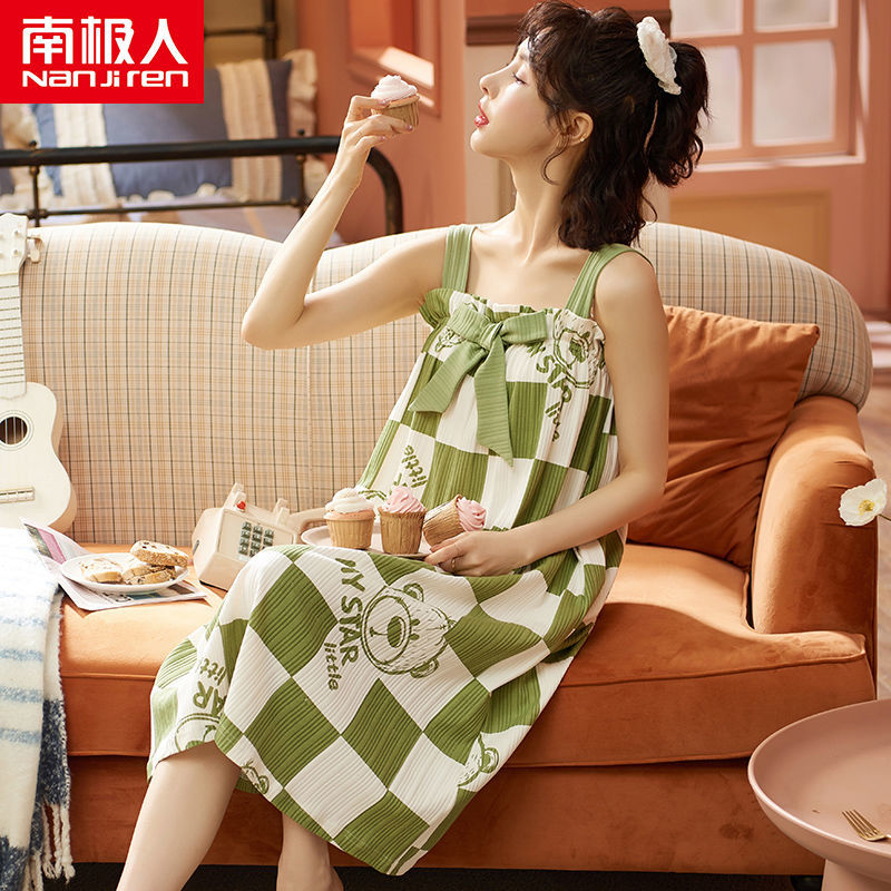 Sling nightdress female summer pure cotton thin section sexy dress pregnant women summer home service vest pajamas