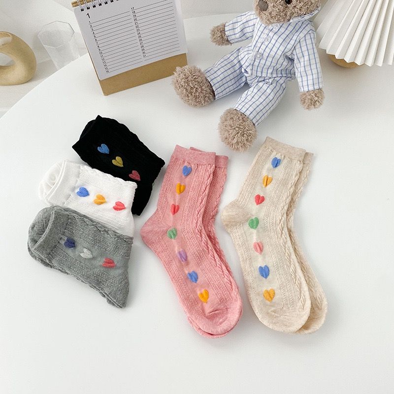 Thin breathable Japanese simple versatile socks children's colorful love fried dough twist medium tube socks Korean sweet girl cotton socks