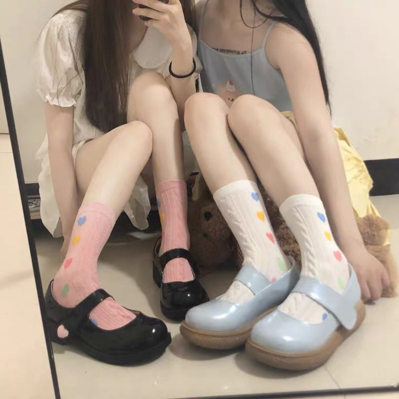 Thin breathable Japanese simple versatile socks children's colorful love fried dough twist medium tube socks Korean sweet girl cotton socks