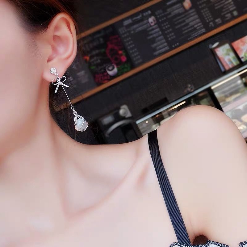 Opal earrings 2021 new trendy earrings female Korean net red temperament face slim long earrings earrings