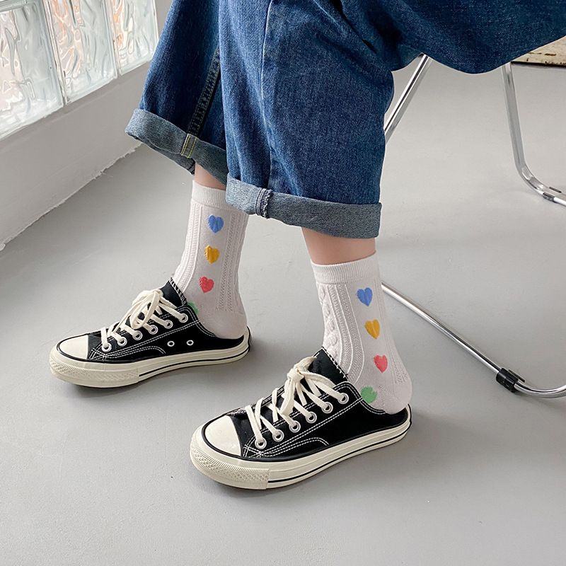 Thin breathable Japanese simple versatile socks children's colorful love fried dough twist medium tube socks Korean sweet girl cotton socks