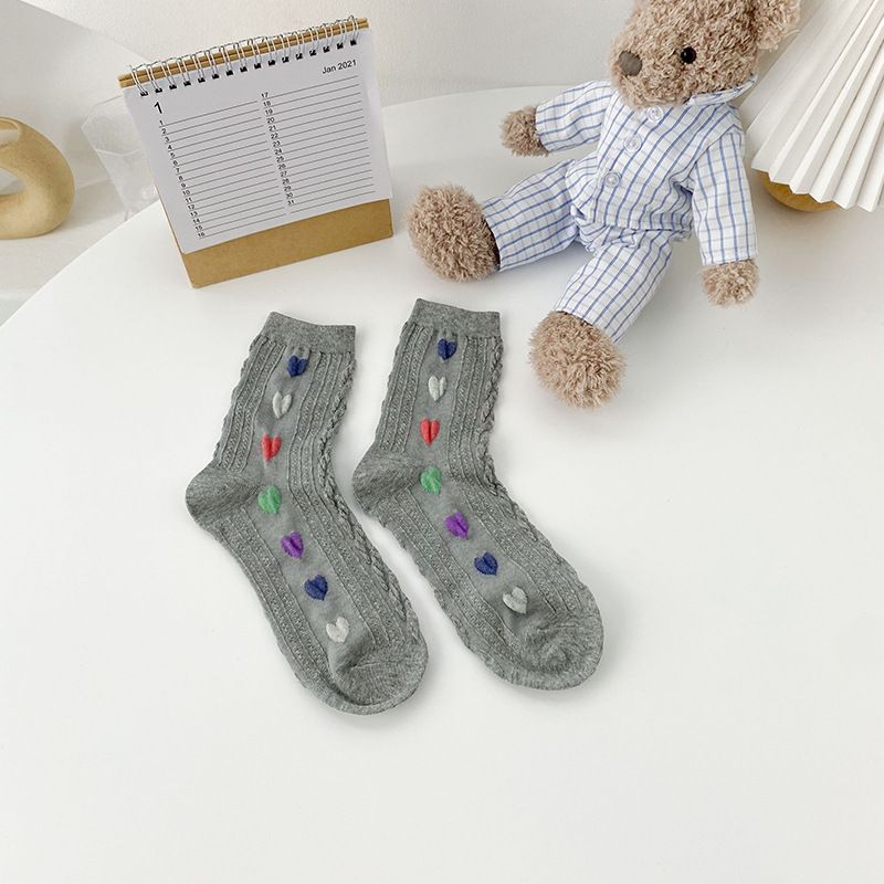 Thin breathable Japanese simple versatile socks children's colorful love fried dough twist medium tube socks Korean sweet girl cotton socks