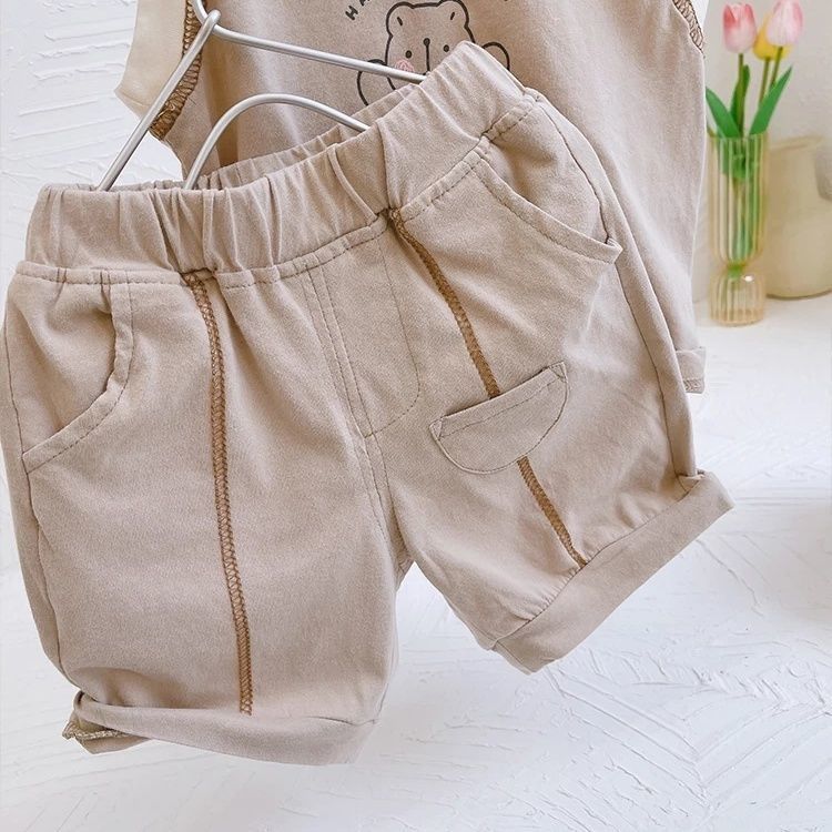 Cotton boy baby vest suit 2021 summer new Korean version of children's cartoon tops and shorts thin two-piece set