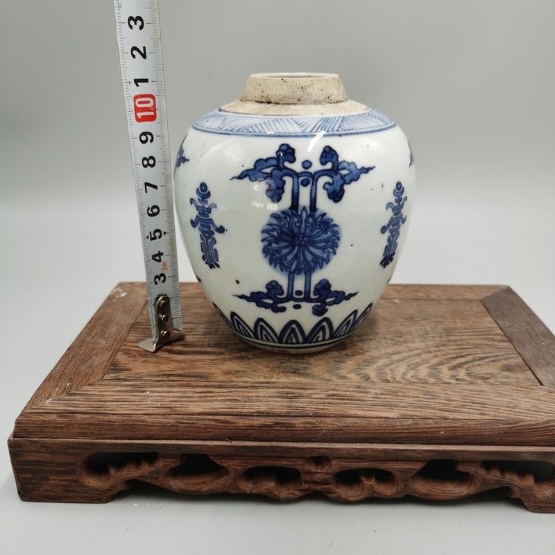 清三代时期寿纹民窑系青花罐古董古玩老货旧货收藏精品珍品瓷摆件