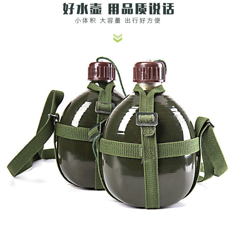 老式军训水壶大容量户外运动水壶便携背带壶学生铝制水壶旅游壶主图7