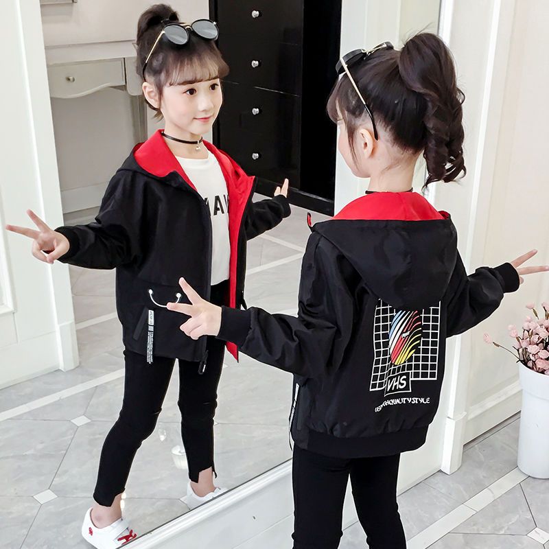 Girls coat spring and autumn middle and big children 2021 new autumn clothes children's net red foreign style fashionable little girl autumn tops