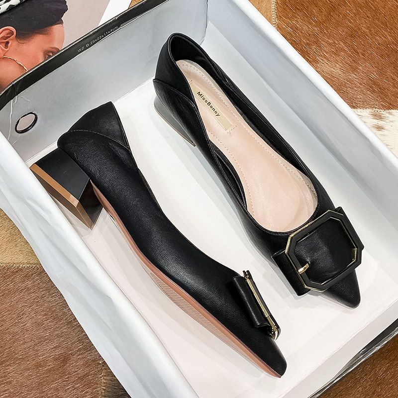 Thick heel single shoes women's 2022 spring new Korean version square toe evening gentle shoes all-match mid-heel high-heel shallow mouth shoes