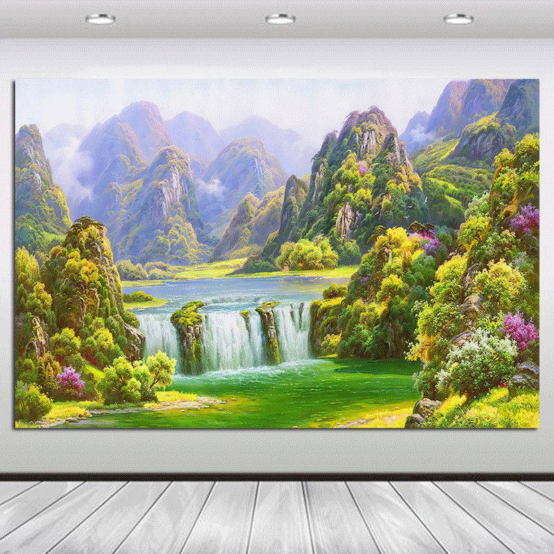 客厅山水装饰画办公室海纳百川富春山居图自粘水墨挂画背景壁画o5
