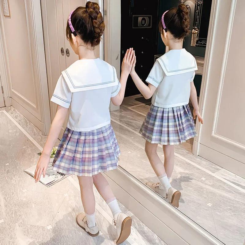 女童夏装2023新款短袖兔耳朵儿童JK制服裙正版百褶裙套装夏小学生