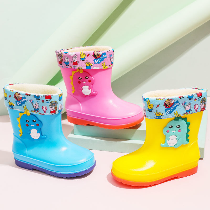 儿童卡通可爱雨鞋防水防滑中童加绒保暖1-8岁小童幼儿宝宝胶雨靴
