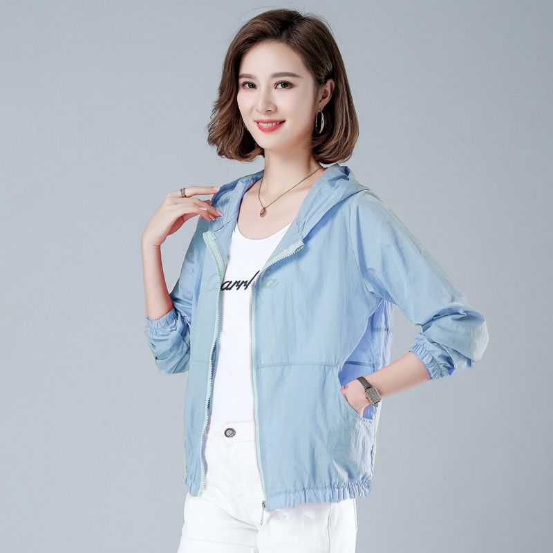 Sun protection clothing for middle-aged mothers,  new summer Korean style loose casual long-sleeved hooded sun protection clothing