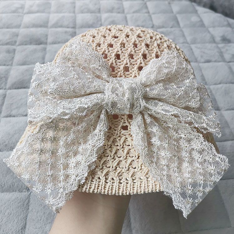 Cappello da pescatore in paglia con fiocco in pizzo estivo, cappello da sole per bambini_voghion.com