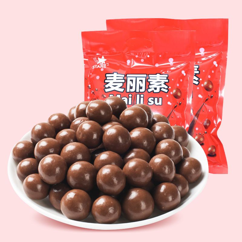 众星麦丽素巧克力208g/袋*2袋 黑巧克力袋装休闲零食