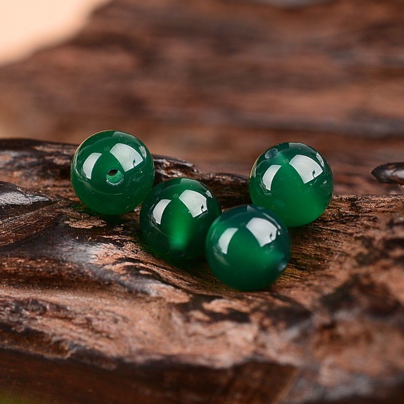 Support national inspection] Natural green agate round beads loose beads spacer beads with beads diy Buddha beads accessories Xingyue Bodhi accessories