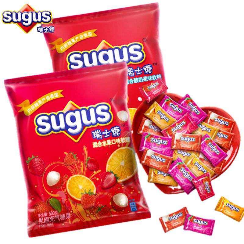sugus瑞士糖500g儿童小零食糖果结婚婚庆喜糖混合软糖袋装糖批发
