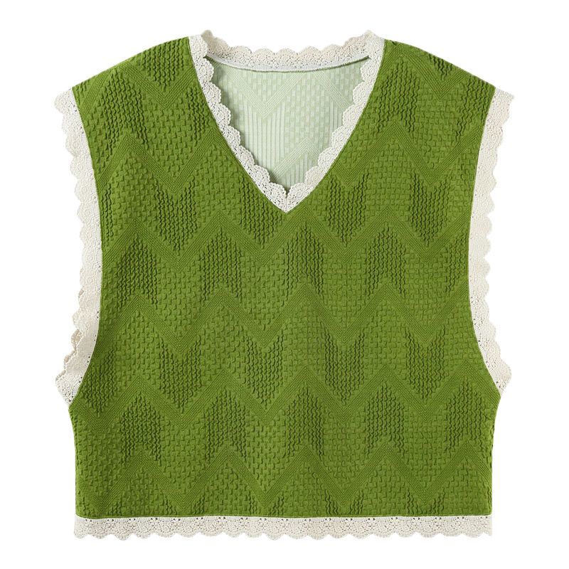Sleeveless V-neck vest knitted women's Korean version, loose and trendy student thin Avocado Green top in summer