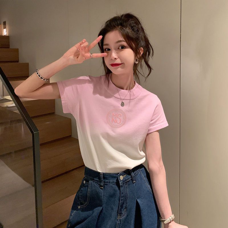 Tie-dye short-sleeved T-shirt women's summer  new design sense small Korean style chic short top clothes ins tide