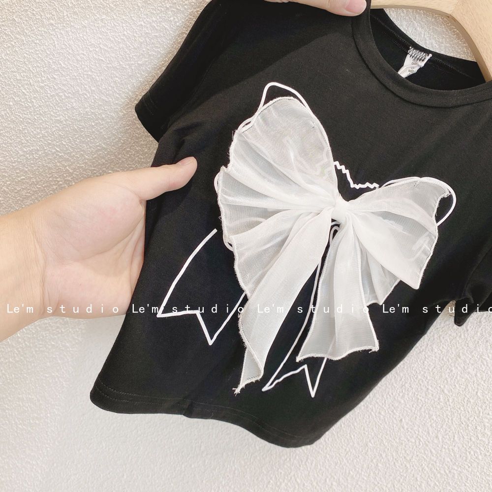 Girls' short-sleeved T-shirt with foreign style and all-match 2023 new trendy summer thin section big children's fashionable princess breathable ice silk