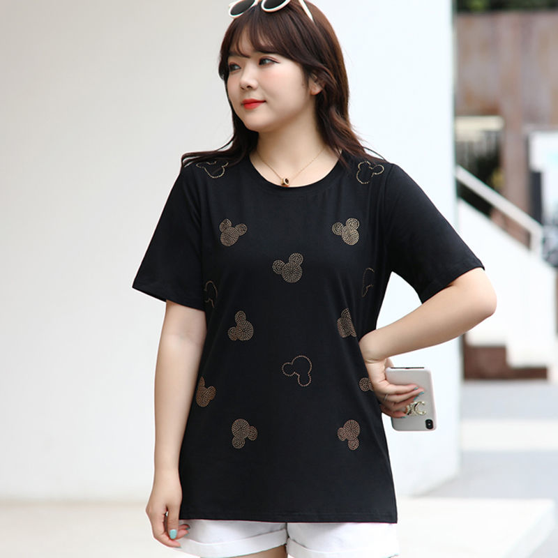 大码女装纯棉短袖女t恤女衣服女2021新款夏装宽松弹力显瘦韩版软t