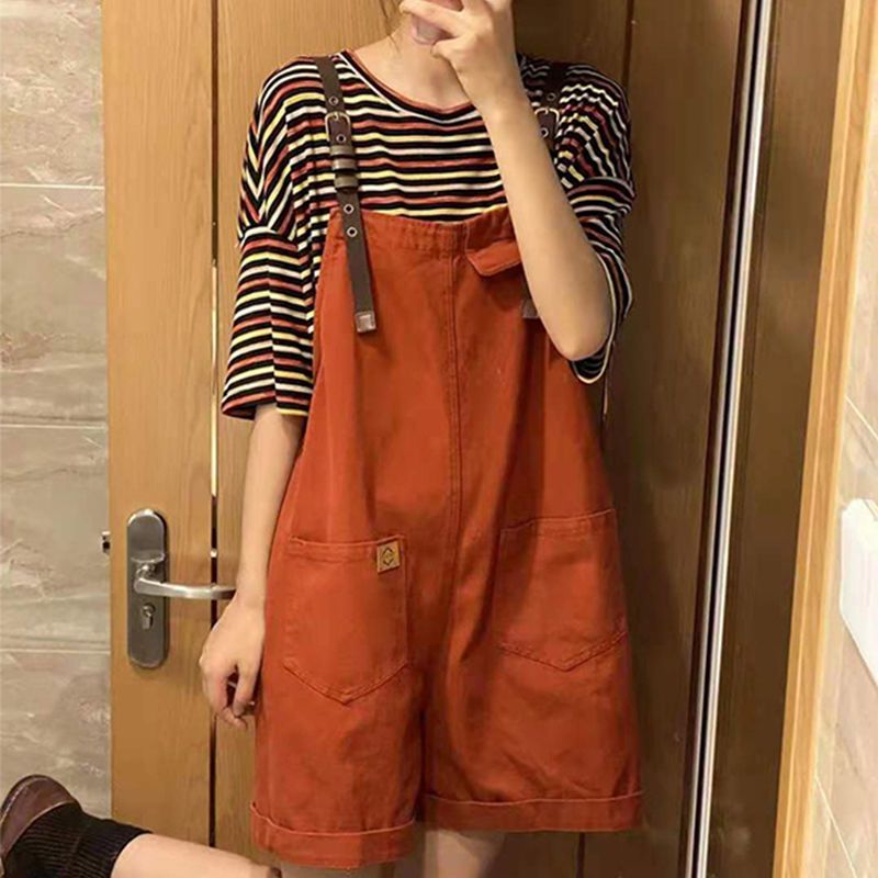 2022 summer new casual suspenders female student Korean loose High Waist Wide Leg shorts fashion trend