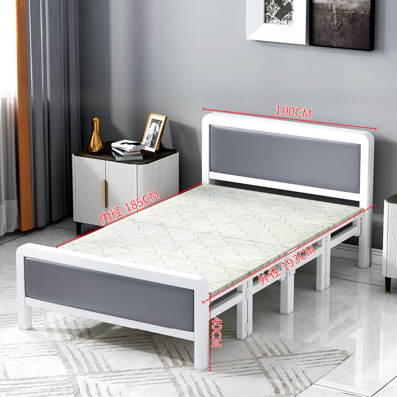 Foldable bed Four fold machine Single person Double bed Wooden bed Iron bed simple and easy noon break Portable Hard board bed Lunch break bed