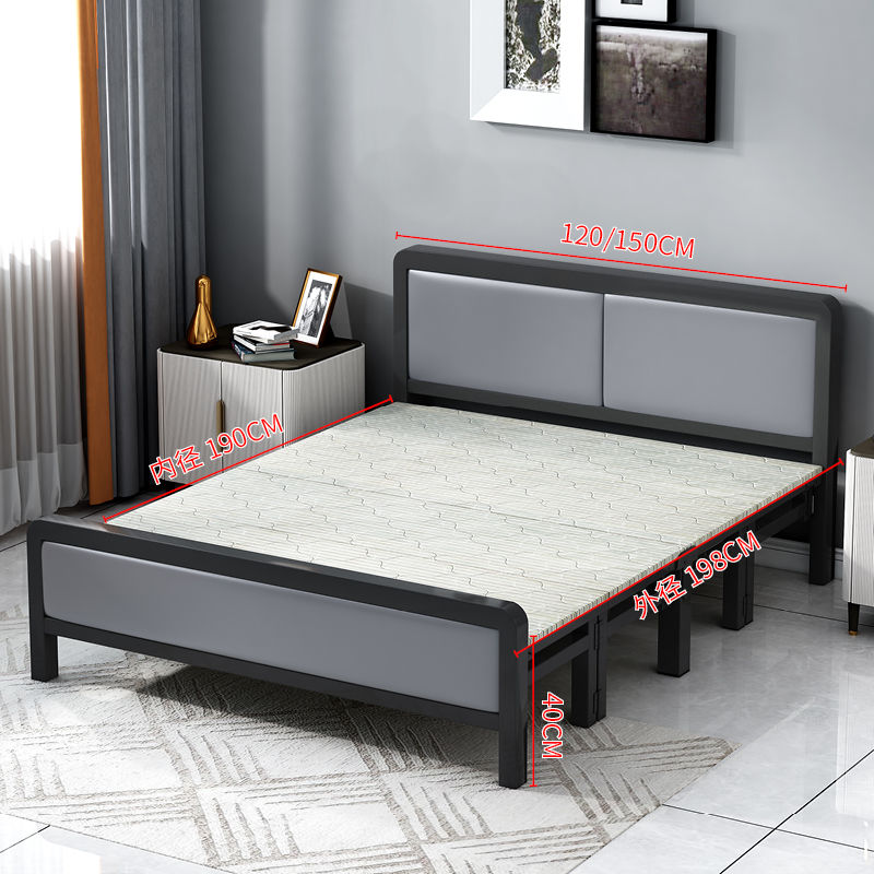 Foldable bed Four fold machine Single person Double bed Wooden bed Iron bed simple and easy noon break Portable Hard board bed Lunch break bed