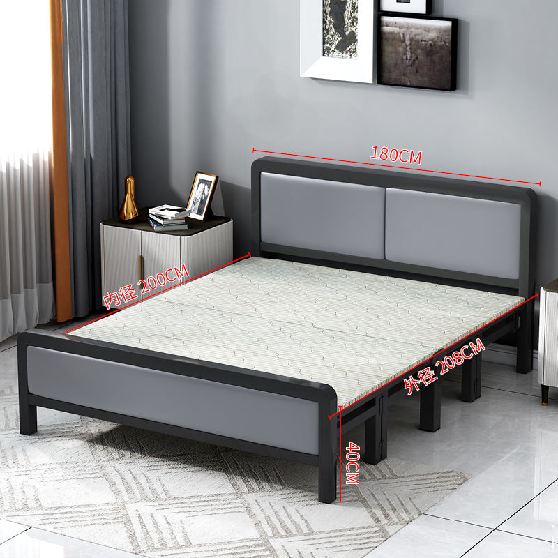 Foldable bed Four fold machine Single person Double bed Wooden bed Iron bed simple and easy noon break Portable Hard board bed Lunch break bed