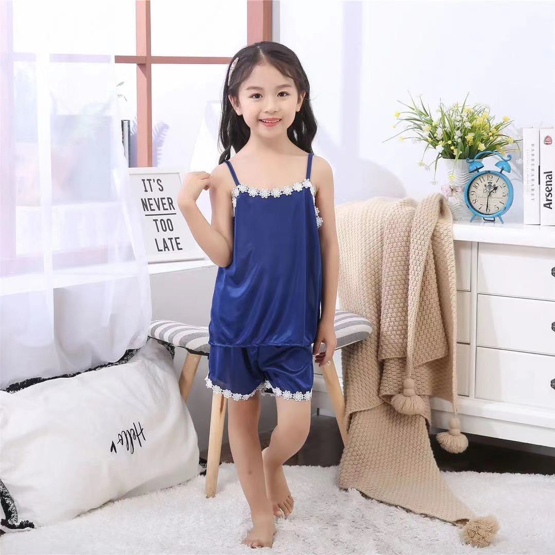 Children's pajamas summer girls' pajamas suit middle and large children's suspenders girls' pajamas women's ice silk home clothes