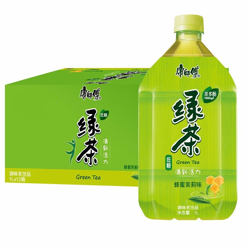康师傅绿茶1000ml*6/12瓶整箱批发低糖休闲下午茶清凉绿茶冰绿茶