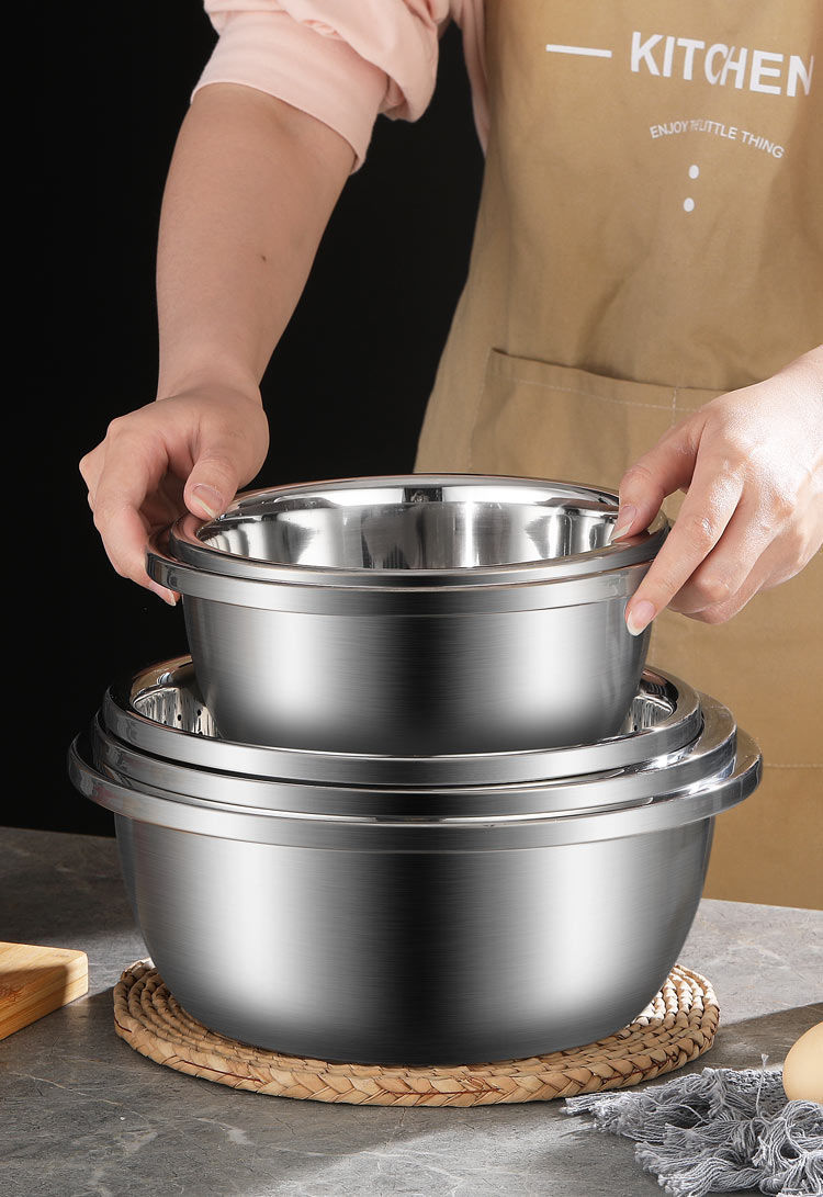 特厚304不锈钢盆子带盖加厚家用洗菜淘米漏盆厨房打蛋和面多用盆