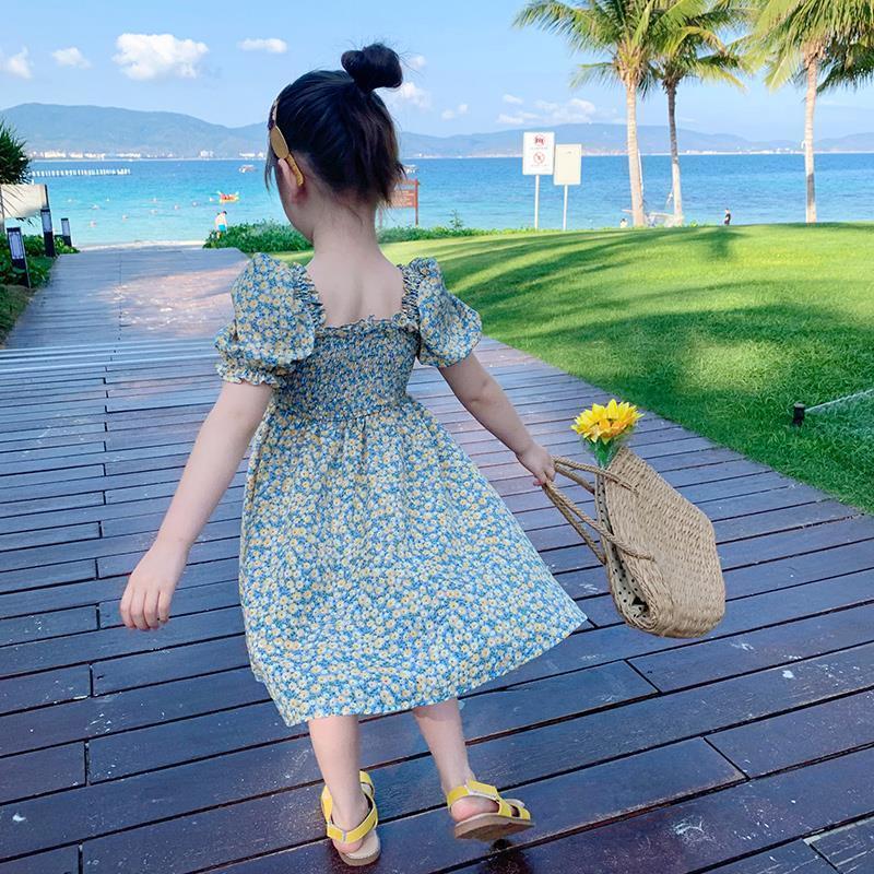 女童連衣裙2023夏裝新款兒童洋氣碎花公主裙寶寶韓版泡泡袖裙夏季