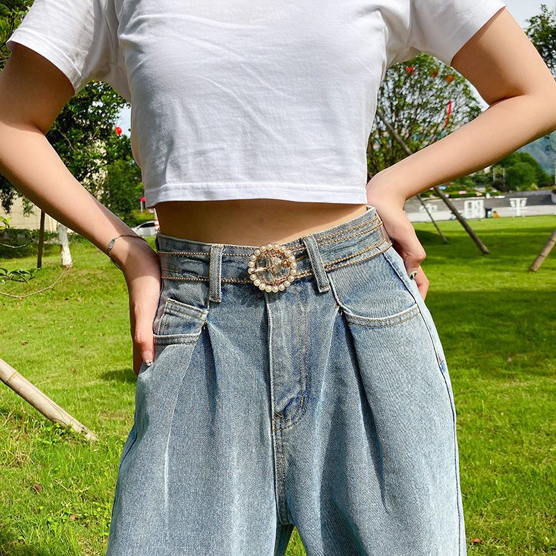 Transparent belt women's summer new decoration with jeans diamond temperament student pearl rhinestone all-match belt