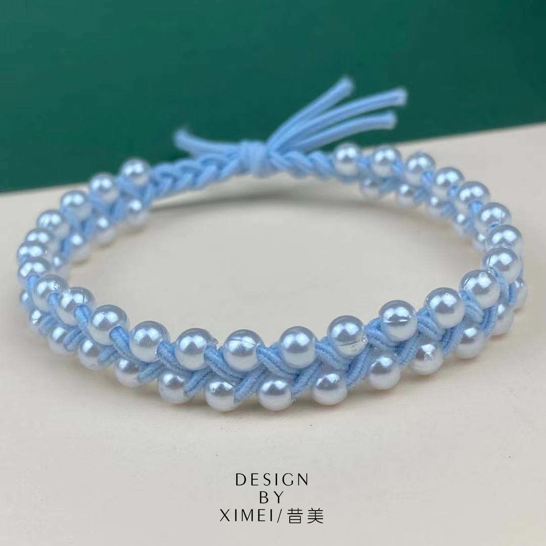 54340-小清新手工编绳珍珠头绳基础打底橡皮筋弹力耐用皮圈发绳发圈百搭-详情图