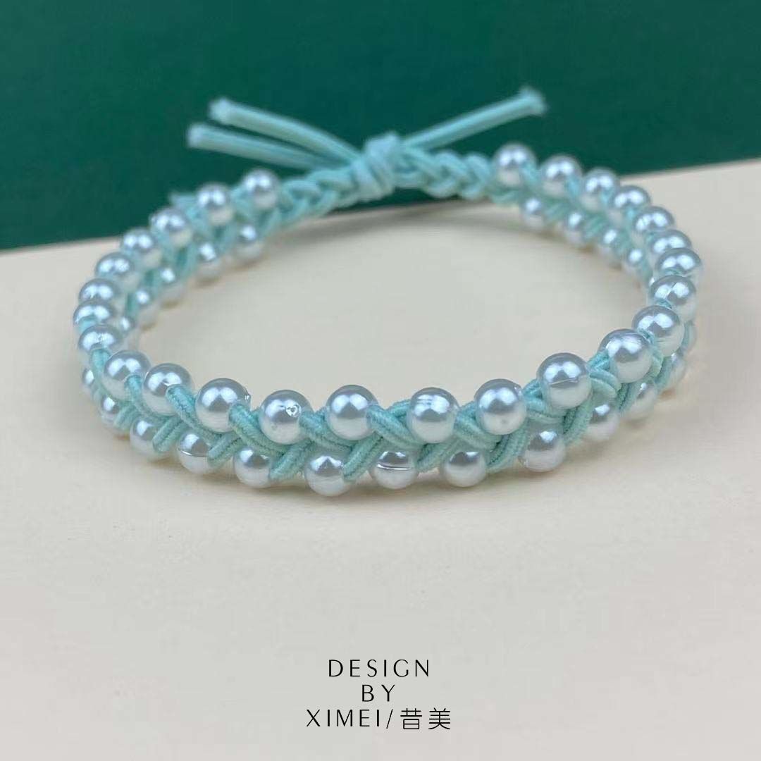 54340-小清新手工编绳珍珠头绳基础打底橡皮筋弹力耐用皮圈发绳发圈百搭-详情图