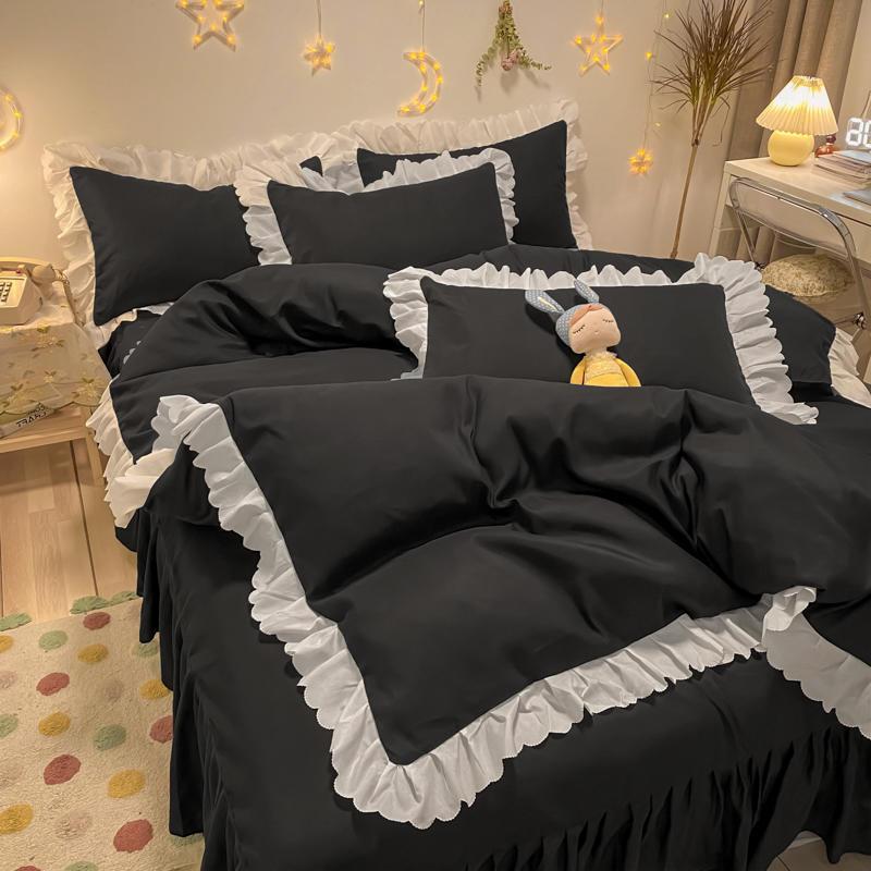Internet celebrity Korean style bed skirt princess style lace style solid color girl heart four-piece set quilt cover three-piece bedding set