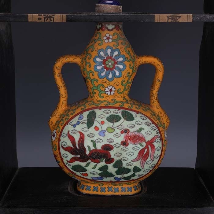 大清乾隆珐琅彩掐丝金鱼纹葫芦酒瓶官窑回流珍品瓷古玩古董收藏品