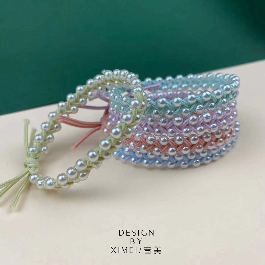 54340-小清新手工编绳珍珠头绳基础打底橡皮筋弹力耐用皮圈发绳发圈百搭-详情图