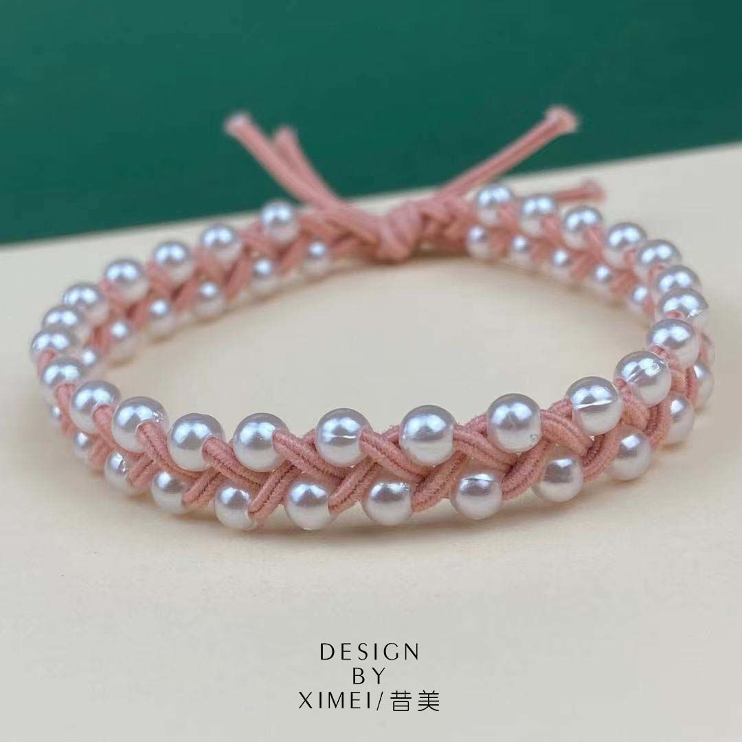 54340-小清新手工编绳珍珠头绳基础打底橡皮筋弹力耐用皮圈发绳发圈百搭-详情图
