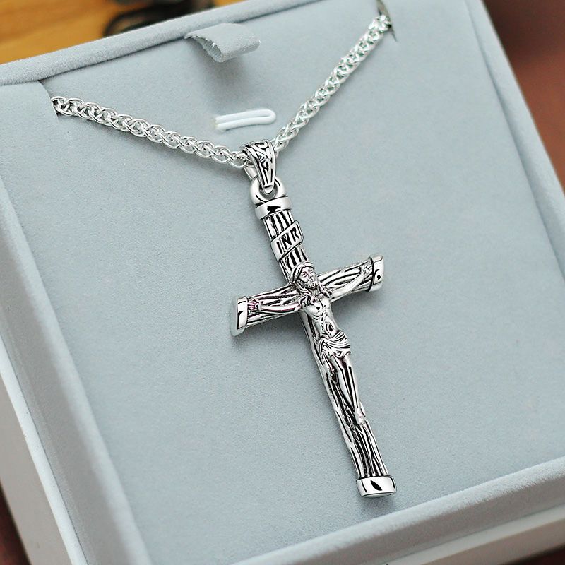 999银十字架项链男款吊坠个性时尚女生毛衣链霸气复古项坠送礼物