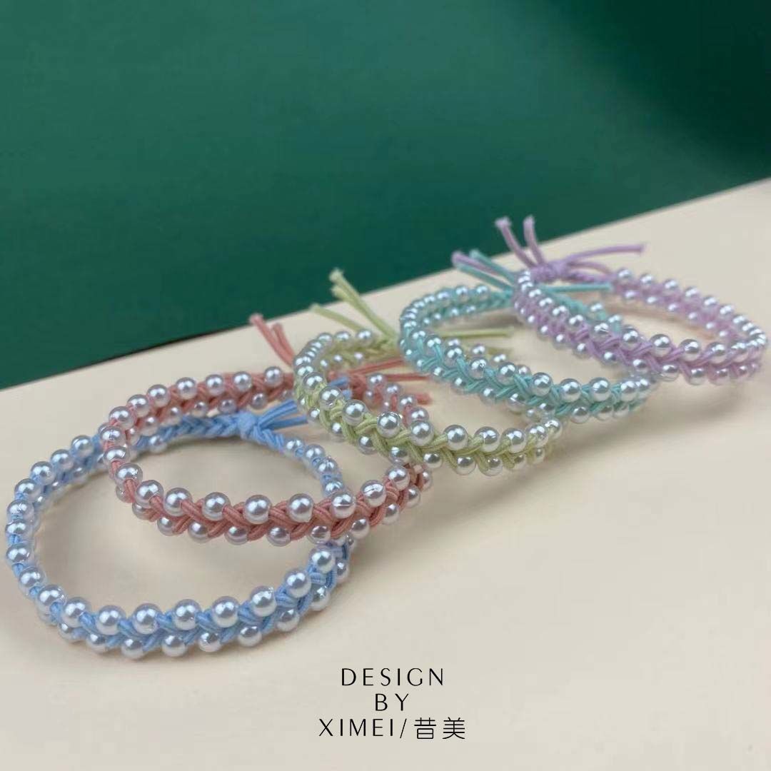 54340-小清新手工编绳珍珠头绳基础打底橡皮筋弹力耐用皮圈发绳发圈百搭-详情图