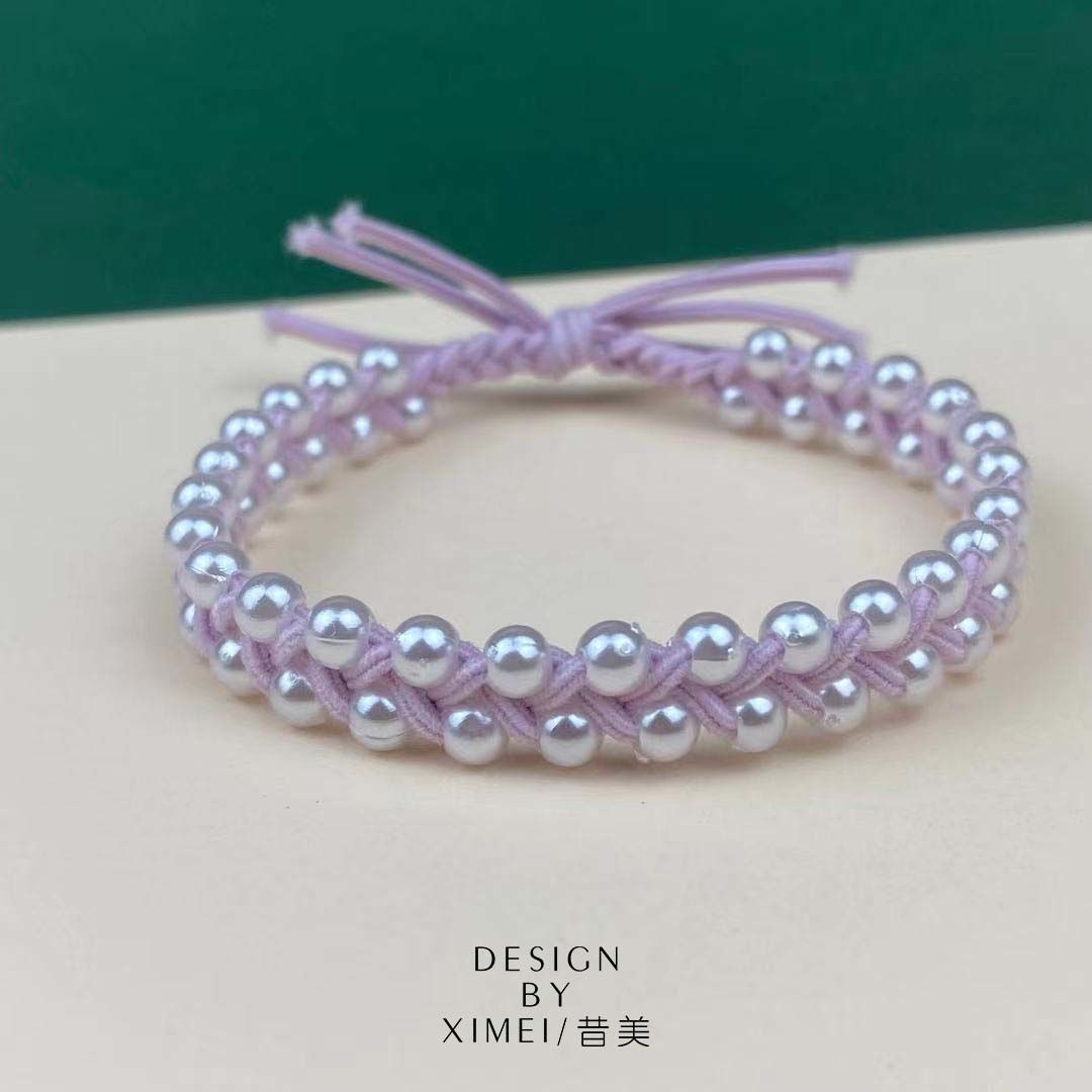 54340-小清新手工编绳珍珠头绳基础打底橡皮筋弹力耐用皮圈发绳发圈百搭-详情图