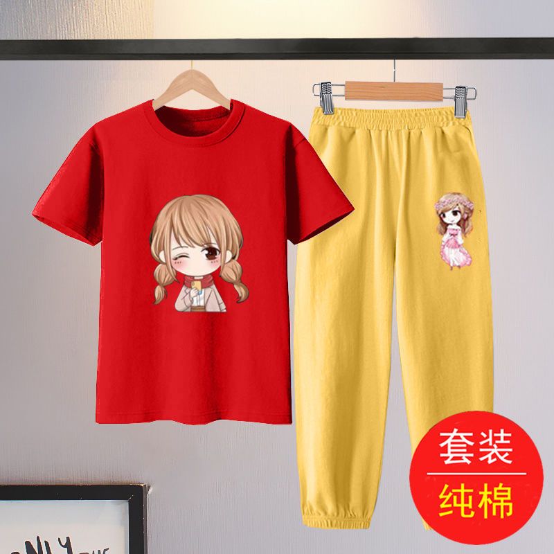 女童夏季休閒純棉套裝兒童新款寬鬆防蚊褲小中大童洋氣短袖T恤潮