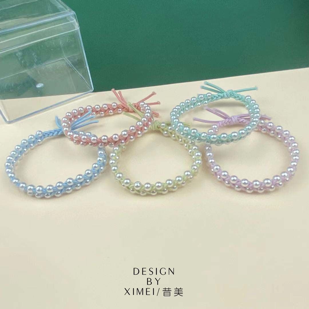 54340-小清新手工编绳珍珠头绳基础打底橡皮筋弹力耐用皮圈发绳发圈百搭-详情图