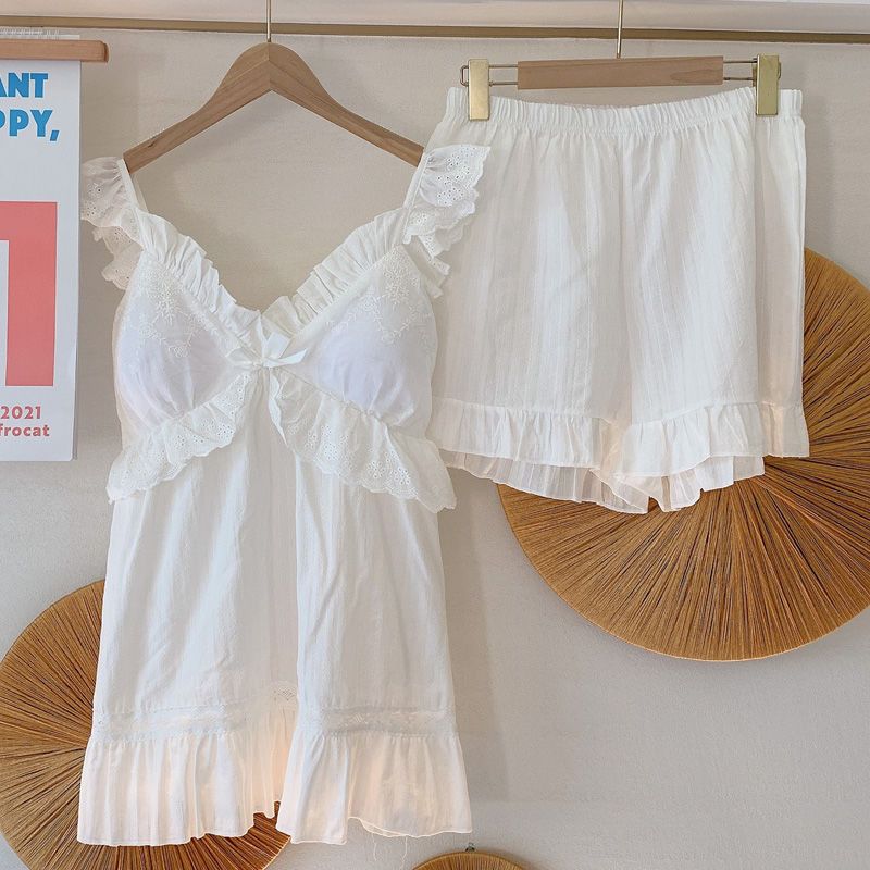 帶胸墊睡衣女夏季純棉高檔吊帶夏天薄款學生ins公主風家居服套裝