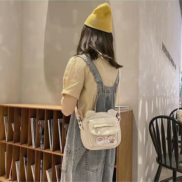 Cute canvas small bag female new girl all-match student Messenger bag ins Japanese and Korean summer shoulder kitten bag